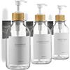 MaisoNovo Dispenser Per Shampoo E Balsamo - Dispenser Per Sapone Da Doccia Con Montaggio A Parete - Set Di 3 Flaconi In Plastica Trasparente Da 500 ml Con Pompa In Bambù Bianco - Non Richiede Foratura