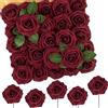 N&T NIETING Fiore di rose artificiali, 50 pezzi, decorazione di fiori finti, con steli, fai da te, per matrimonio, decorazione per la casa, rosso scuro
