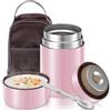 Poligono Contenitore Termico per Alimenti Caldi 800ML, Thermos Alimenti Caldi in Acciaio Inox con Sacchetto Isolante e Cucchiaio Pieghevole,Portavivande Termico per Pranzo,All'aperto, Rosa