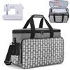 Yarwo Borsa Macchina Cucire con Tavola Legno, Grigio Freccia | Fondo Legno Rimovibile, Antiscivolo, Tasche Multiple e Cinghia Bagaglio per Macchina da Cucire Universale