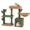 COSTWAY Tiragraffi per Gatti Moderno, Torre per Gatti Estetica a Forma di Cactus con Ripiano, Condo, Amaca, Posti per Graffi in Sisal e Cuscino Lavabile, Albero per Gatti Adulti e Cuccioli