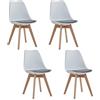 GrandCA HOME Set di 4 Sedie da Pranzo con Gamba in Faggio Massello, Design Retrò, Sedia Imbottita, Sedia da Cucina, in Legno,Bianco-QNG