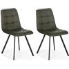 VS Venta-stock Set di 2 sedie per Sala da Pranzo Mila rivestite in tela Verde, certificazione SGS, 58 cm (Larghezza) x 45 cm (Profondità) x 90 cm (Altezza)