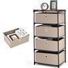 KOMFOTTEU Cassettiera con 4 Cassetti Estraibili e Pieghevoli, Cassettiera Camera da Letto in Tessuto, Struttura in Metallo, Armadietto per Soggiorno, Ufficio, Studio, 42 x 32 x 84,5 cm (Caffè)