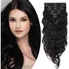 SEGO Extension Capelli Veri Clip Volumizzante Set da 8 Ciocche Ricci Mossi 100% Remy Human Hair Naturali Double Weft 50cm 150g #1B Nero Naturale