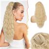 BARSDAR Lunga Coda di Cavallo Extension con Coulisse, 56cm Ondulati Ricci Sintetici Pettine Clip in Coda Cavallo Posticci per Donne Naturale Beige Biondo Ponytail Estensione Capelli