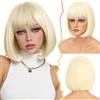 BARSDAR Corto Biondo Bob Parrucche, Corto Bob Biondo Platino Parrucca con Frangia per Donna 30cm Chin-Length Sintetici Aspetto Naturale Capelli Parrucca Halloween Festa Lisci Bobs Parrucche