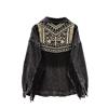 UKKO Giacca di Jeans Coreano Con Ricamo Floreale e Nappa - Maniche Lunghe, Denim, Veste Femme - Nero, S