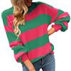 Generic Maglione Pullover Leggero da Donna a Maniche Lunghe a Blocchi di Colore a Righe Cardigan Lungo Invernale Colorato (Hot Pink, L)