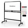 COSTWAY Lavagna Bianca Magnetica Doppia, Design Regolabile in Altezza con Ruote Bloccabili, 6 Pennarelli, 12 Calamite e 1 Cancellino, Ideale per Casa Ufficio e Scuola, 126 x 59 x 145/165 cm (Nero)
