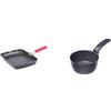 Moneta Bistecchiera 24 x 34 cm Pro Grill con Manico Pieghevole anche per Induzione, antiaderente & Etnea - Casseruola 1 manico 16cm, Effetto pietra, Alluminio forgiato, Made in Italy