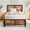 VECELO Telaio letto 90 x 200 cm, letto in metallo con testa in legno spessa e rete a doghe, moderno letto per gli ospiti con spazio sotto il letto, perfetto per camera da letto, colore marrone