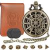 LKKCHER DESIGN Set di Dadi Mini DND Con Custodia a Conchiglia per Orologio da Tasca in Bronzo Steampunk - Regali Con Borsa, 7 Dadi in Metallo Poliedrico, Set per Principianti, Accessori