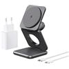 Alilong 3 in 1 Caricatore Wireless Magsafe-Compatibile, Pieghevole Stazione Ricarica per Apple Watch e iPhone 17 16 15,15W Viaggio Caricabatterie Magnetica per iWatch 10 Ultra 9 AirPods Pro, Grigio