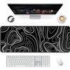 Giecy Tappetino mouse XXL gaming,Mousepad 900 x 400mm, tappetino scrivania grande dimensioni con base in gomma antiscivolo per tastiera, PC(Linee bianche e nere)