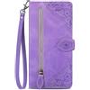 NEXCURIO Custodia a Libro Cover Portafoglio per Apple iPhone 16 Pro Max Flip Case in Pelle Fiori Donna con Tasca Zip Porta Carte Laccio Supporto Antiurto - Viola