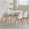 HJhomeheart Set di 4 sedie da pranzo Scandinave, Gambe in Legno massello, Cuscini per Sedie Intrecciati, Sedie da Cucina, Sedie Moderne (Bianco-4)