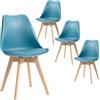 TTATC Set di 4 Sedie da Sala da Pranzo con Gambe in Legno Massello di Faggio, Sedie da Cucina dal Design retrò Sedie da Ufficio in Legno con Seduta Imbottita,Verde inchiostro