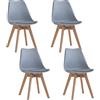 GrandCA HOME Set di 4 Sedie da Pranzo con Gamba in Faggio Massello, Design Retrò, Sedia Imbottita, Sedia da Cucina, in Legno,Grigio-QNG