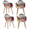 HJhomeheart Set di 4 Sedie da Pranzo in Tessuto patchwork con Braccioli, Poltrona dal Design Moderno, Sedia da Cucina in Legno di Faggio Scandinavo (A5-Rosso)