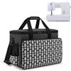 Yarwo Borsa Macchina Cucire con Tavola Legno, Nero Freccia | Fondo Legno Rimovibile, Antiscivolo, Tasche Multiple e Cinghia Bagaglio per Macchina da Cucire Universale