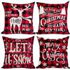 AMFUN Copricuscini Natalizi Rossi 4 Pack, Federe per Divano 45 x 45 cm, Cotone e Lino Biancheria, Cuscini Natale Fiocco di Neve