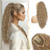BARSDAR Lunga Biondo Coda di Cavallo Extension con Coulisse, 56cm Ondulati Ricci Sintetici Pettine Clip in Coda Cavallo Posticci per Donne Ponytail Estensione Capelli - Biondo Medio con Highlights