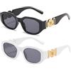 OSAGAMA Occhiali da sole rettangolari alla moda per donna Uomo Irregular Vintage 90 Eyewear Protezione UV (nero + bianco)