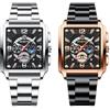 JewelryWe Coppia di Orologi Digitale Acciaio Inox Binario Rettangolo Bezel LED Sportivo Blu LED Luce Calendario Moda Cool Partner Orologio da Polso per Uomo Donna