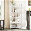 YITAHOME Libreria a 5 Ripiani, Scaffale da Terra, Scaffale in Legno e Scaffali con Struttura in Acciaio Stabile con 4 Ganci Scaffale Industriale per Soggiorno, Casa e Ufficio, Bianco Puro