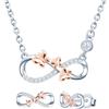 MICMIF Set di collana e orecchini infinito con farfalle in argento 925, con zirconi parure di gioielli da donna, Orecchini a perno con infinito e farfalla e collana con ciondolo