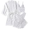 Generic Abito da donna in raso pigiama vestaglia donna sposa damigella d'onore seta raso abito leggero lungo raso vestaglia kimono abito corto seta lingerie pigiameria, bianco, M