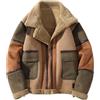 SXHEYUY Bomber da Pilota in Vera Pelle di Montone da Uomo Giubbotto Antivento Caldo Autunnale Cappotto Casual Multitasche Vintage da Moto Uomo,Ottone,M