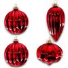 Generico Set di 4 Palline per Albero di Natale in Vetro Soffiato da 8 cm, a goccia esagonali Brillanti, 2 Colori (Bianco e Rosso), appendino per Albero e sfere artigianali Natalizie Raffinate (Rosso, 8 Cm)