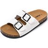 JOMIX Ciabatte Uomo Estive Cuoio Sandali Mare con Fibbia Pantofole Pelle Casa Spiaggia Comode SU8042-S2 (Bianco, 43)