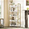 YITAHOME Libreria a 5 Ripiani, Scaffale da Terra, Scaffale in Legno e Scaffali con Struttura in Acciaio Stabile con 4 Ganci Scaffale Industriale per Soggiorno, Casa, Ufficio, D'oro