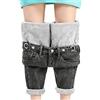 KBOPLEMQ Jeans termici da donna in pile, imbottiti, jeans skinny a vita alta, leggings in denim, invernali, caldi, spessi, streetwear da donna, grigio scuro, XXL