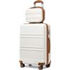 KONO Set di 2 Valigia Bagaglio a Mano 55cm con 4 Ruote Rotanti con Lucchetto TSA e Rigida Borsa da Toilette (Bianco Crema)