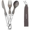 Navaris Set 3X Posate da Campeggio in Titanio - Kit Forchetta Coltello Cucchiaio Ultra Leggero per Camping Trekking Picnic - Impugnatura Acciaio Inox - con Custodia e Gancio incl.