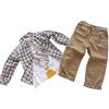 ggudd Ragazzi Plaid Camicie e Animale Stampato T-Shirt e Pantaloni Casuale 3 Pezzi Abiti Set (Cachi,4-5 Anni)