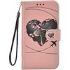 Guxira Cover Pelle Portafoglio per Samsung Galaxy S21 FE 5G, Custodia A Libro Protettiva Flip Case con Magnetica Silicone Antiurto Slot Carte per Ragazze Donne - Rosa Nero Amore