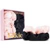 SILKIE x2 Set 100% Pura seta di gelso Mulberry Rosa Nero Grande Sovradimensionato Scrunchies Cravatte per capelli Elastici Cura dei capelli