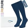 360 Relief Calze Compressione Graduata Donna e Uomo - 3 Coppie Solido Colore Gambaletti Compressione Graduata per Sports, Running, Viaggio, Ciclismo, Lavoro - XXL Blu con Borsa Lavanderia