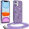 Phoona Glitter Cover per iphone 11 6,1 con Cordino, Antiurto Silicone Protezione, Compatibile con MagSafe Cover con Cordino, Anti Graffi, Non Ingiallente, Viola