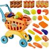 BUYGER Carrello della Spesa per Bambini con Grandi Cibo Frutta Verdura Giocattoli, Accessori per Negozio Supermercato Giochi di Imitazione Regalo per Bambini Bambina 3 + Anni