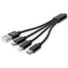DIGITUS Cavo di ricarica 3 in 1 - 0,15 m - USB-A a tipo C, Micro B, Lightning - 10 W - per smartphone, tablet, power bank - nero