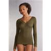 Intimissimi Maglia Scollo A V In Modal Cashmere Ultralight E Pizzo Verde