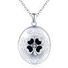 MICMIF Argento 925 Collana Foto Medaglione Ovale con Quadrifoglio Ciondolo Portafoto Personalizzata, Collana Locket Apribile per 2 Foto, Catena 45+5cm Gioielli per Donne Ragazze Mamma