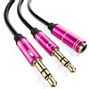 DAM. Convertitore splitter da minijack (femmina) a doppio minijack maschio (microfono e altoparlante). Utilizza cuffie con micro integrato e semplice minijack sul tuo PC. Colore: Fucsia
