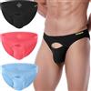 ZAIGELUO Mutandine sexy da uomo, opening Low Rise Soft Comfort Stretch Tagless Male Underwear, Nero/pesca-blu chiaro, XXL